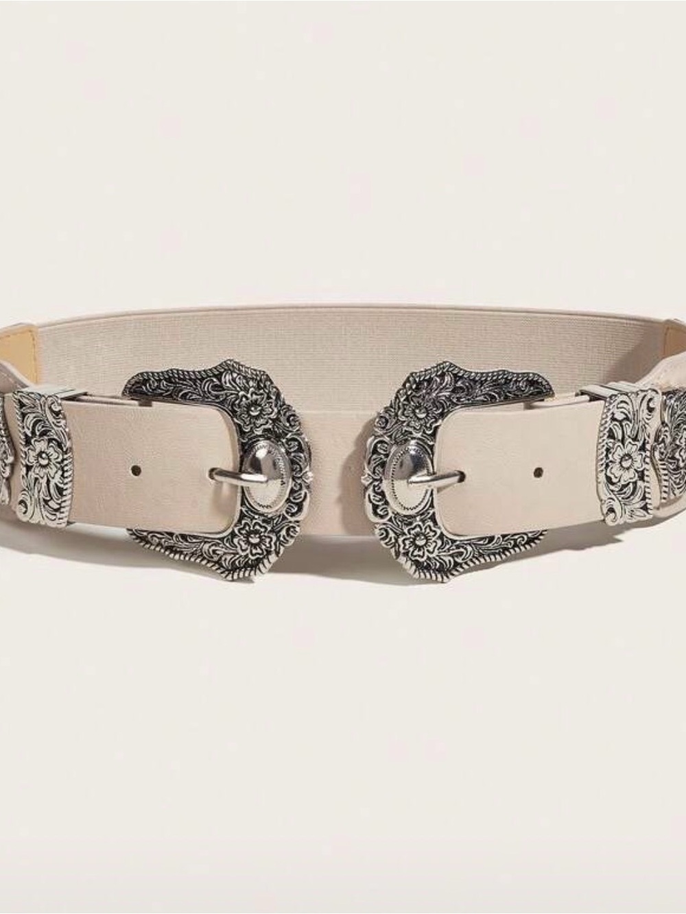 Beige Floral Double Buckle Western Belt